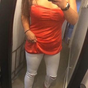 DNKY Jeans - Orange Silk Dressy Tube Top - Sz L 🧡